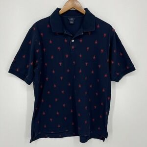 Brooks Brothers Polo Shirt Men's Size L Blue 346 Lobster Print Cotton